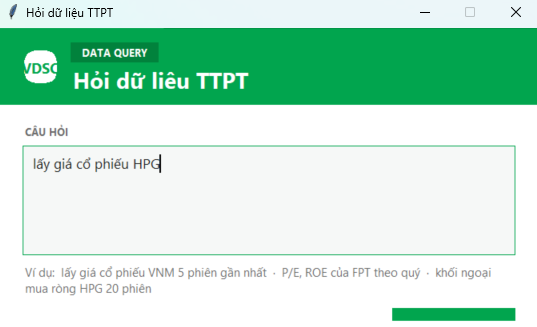 Cửa sổ Hỏi dữ liệu TTPT — ô nhập câu hỏi bằng ngôn ngữ tự nhiên